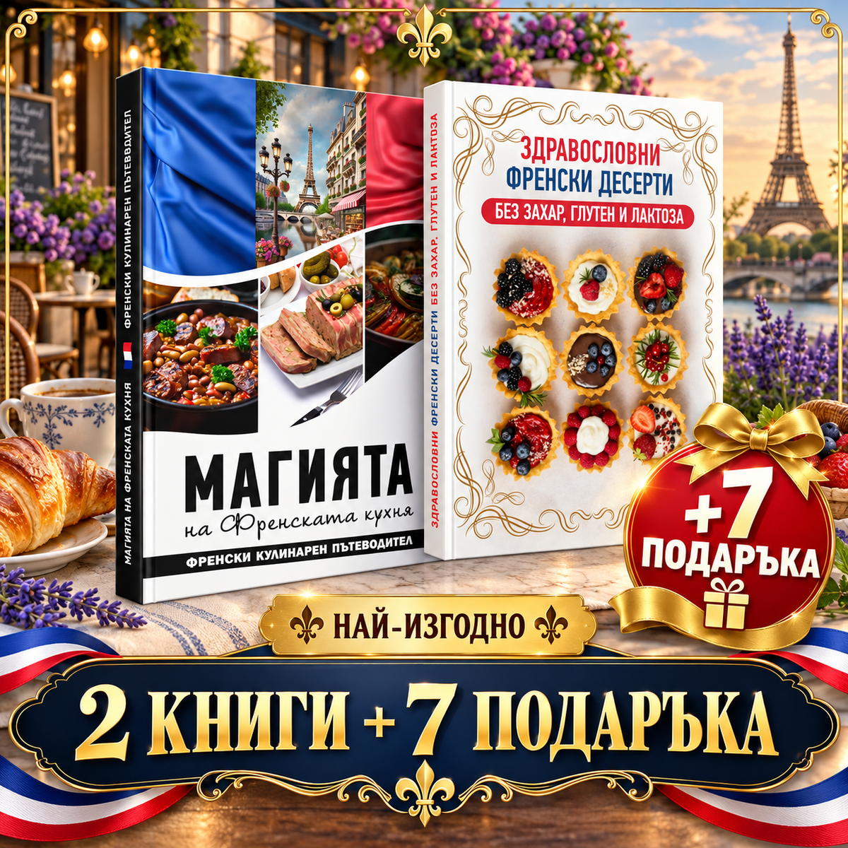Комплект 2: Френска кухня + Френски десерти (2 книги + 7 подаръка)
